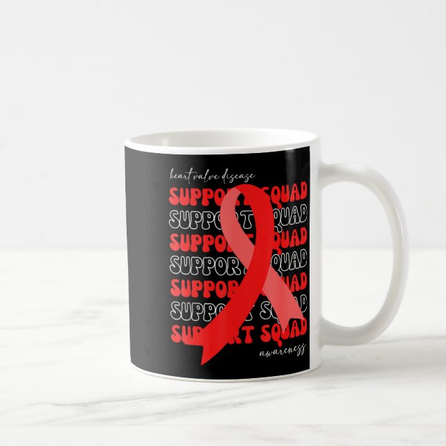 Support Squad Heart Valve Disease Awareness Red Ri Coffee Mug (Right)