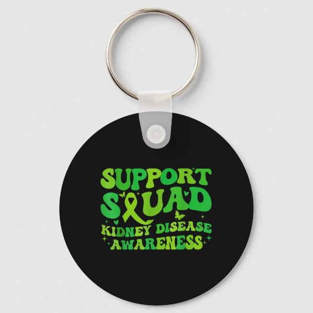 Support Squad Kidney Disease Awareness CKD Green Keychain (Front)