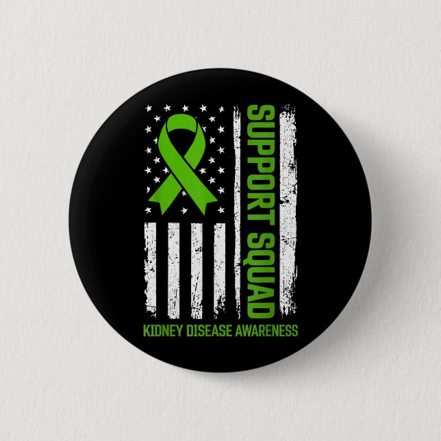 Support Squad Kidney Disease Awareness Flag Green Button (Front)