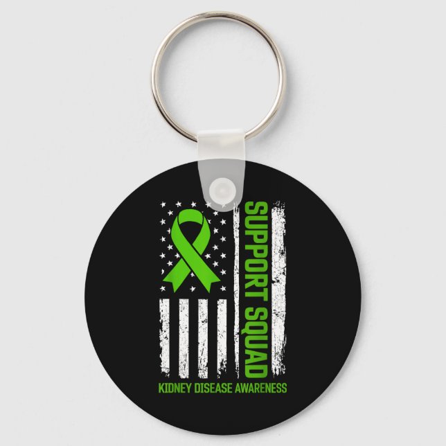 Support squad kidney disease awareness flag green keychain (Front)