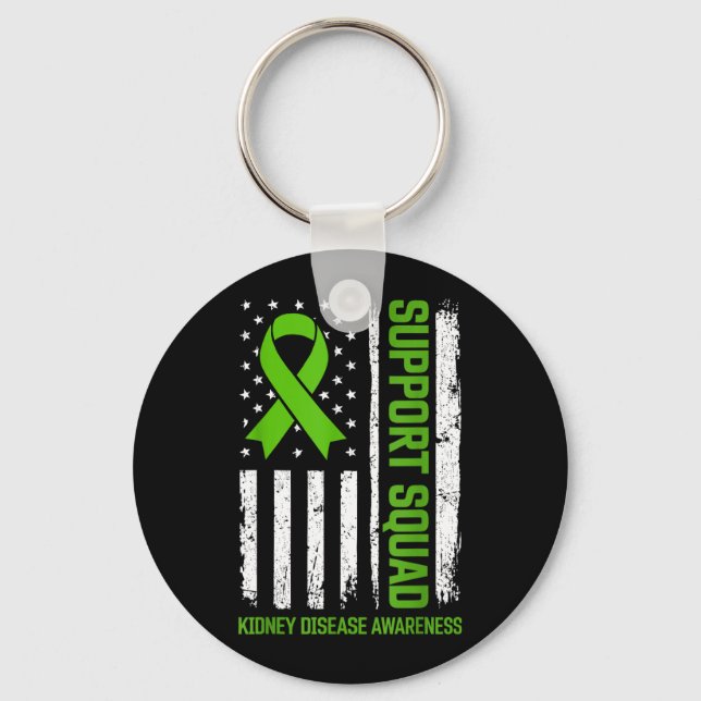 Support Squad Kidney Disease Awareness Flag Green Keychain (Front)