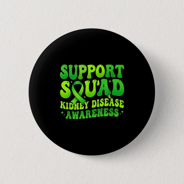 Support squad kidney disease awareness green button (Front)