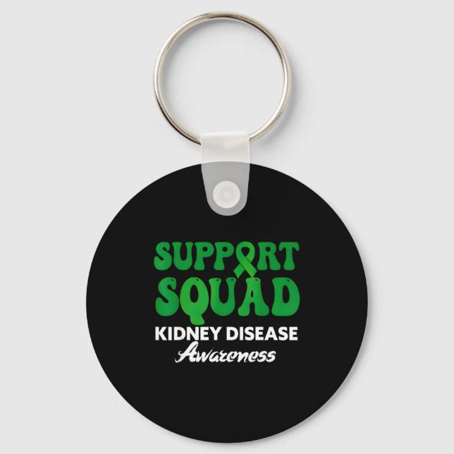Support squad kidney disease awareness green ribbo keychain (Front)
