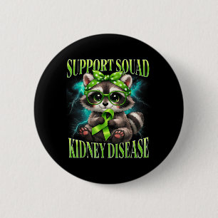 Support Squad Kidney Disease Raccoon Green Ribbon Button