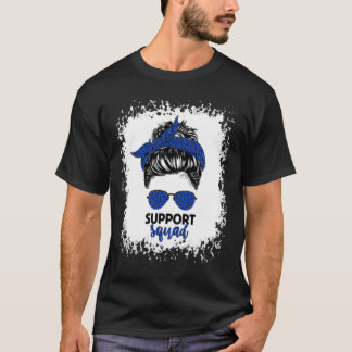 Support Squad Leopard Messy Bun Colon Cancer Aware T-Shirt