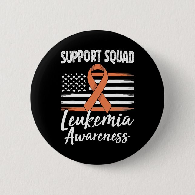 Support Squad Leukemia Awareness Orange Ribbon Blo Button (Front)