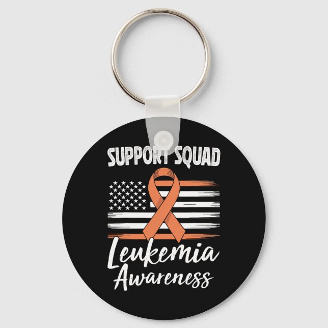 Support Squad Leukemia Awareness Orange Ribbon Blo Keychain (Front)