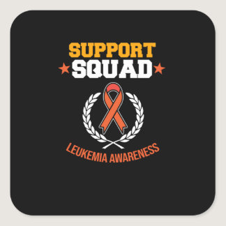 Support Squad Leukemia Awareness Orange Ribbon Square Sticker