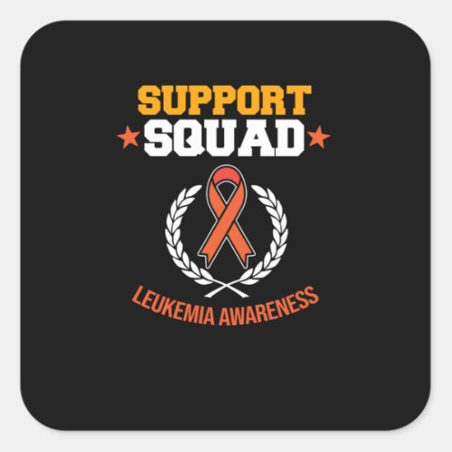 Support Squad Leukemia Awareness Orange Ribbon Square Sticker