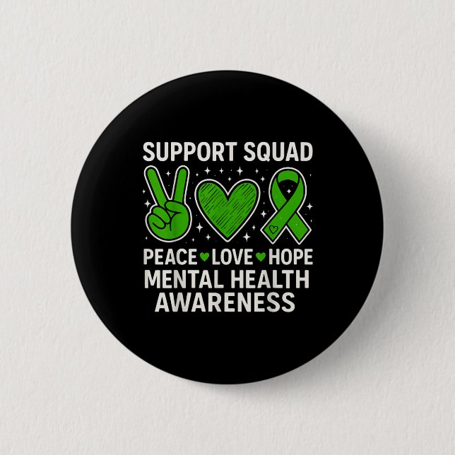 Support Squad Mental Health Awareness Groovy Green Button (Front)