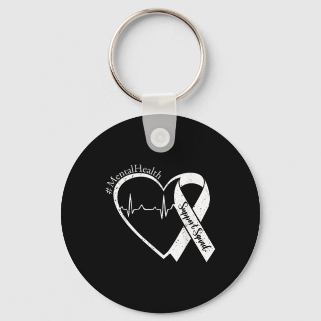 Support Squad Mental Health Awareness Lime Green R Keychain (Front)