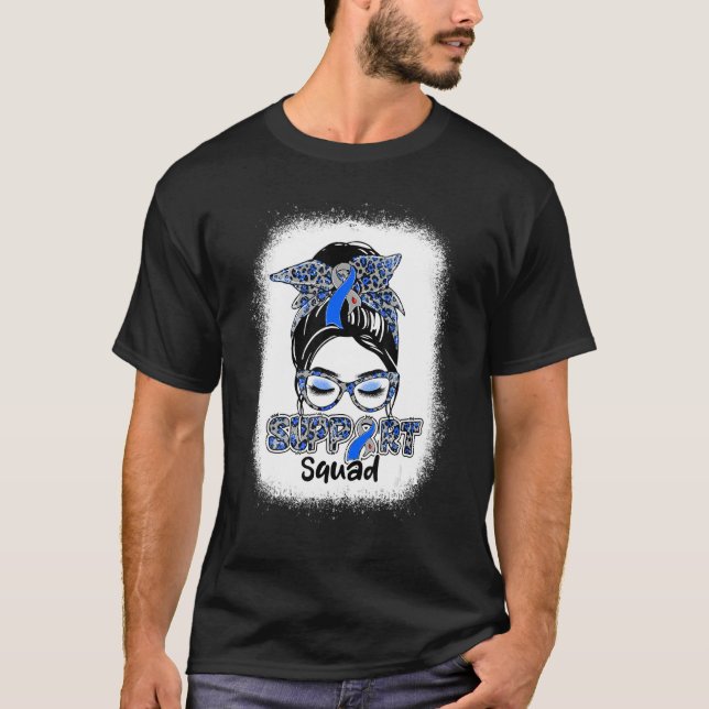 Support Squad Messy Bun Blue Ribbon Diabetes Aware T-Shirt (Front)