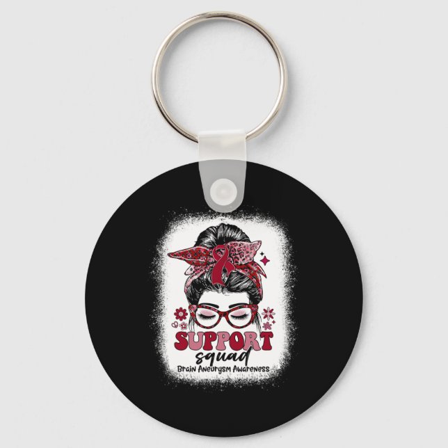 Support Squad Messy Bun Brain Aneurysm  Keychain (Front)