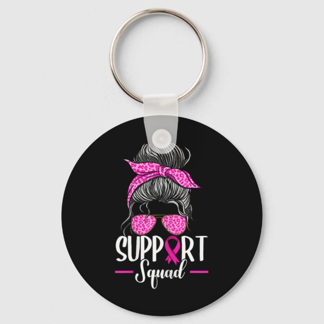 Support Squad Messy Bun Breast Cancer Awareness  Keychain (Front)
