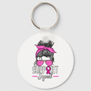 Support Squad Messy Bun Breast Cancer Awareness Keychain