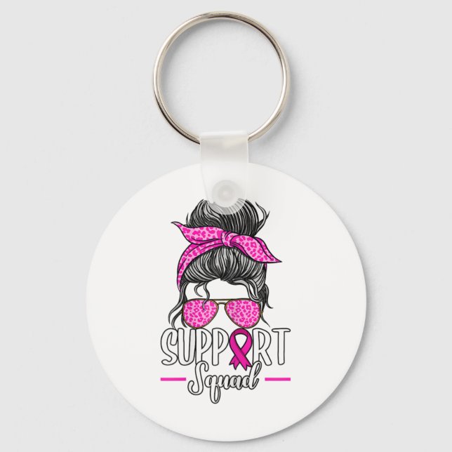 Support Squad Messy Bun Breast Cancer Awareness  Keychain (Front)