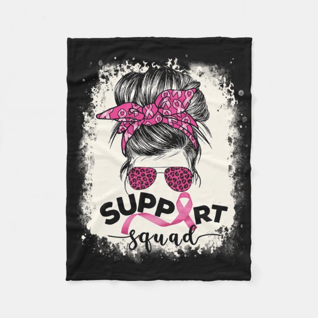 Support Squad Messy Bun Breast Cancer Awareness Pi Fleece Blanket (Front)