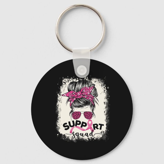 Support Squad Messy Bun Breast Cancer Awareness Pi Keychain (Front)