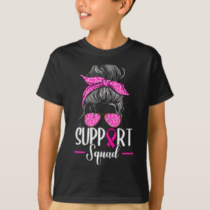 Support Squad Messy Bun Breast Cancer Awareness  T-Shirt