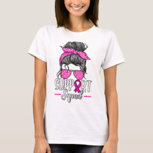 Support Squad Messy Bun Breast Cancer Awareness  T-Shirt