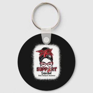 Support Squad Messy Bun Burgundy Ribbon Brain Aneu Keychain