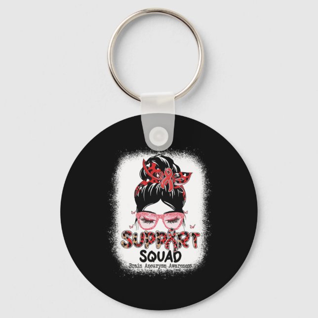 Support Squad Messy Bun Butterfly Brain Aneurysm A Keychain (Front)