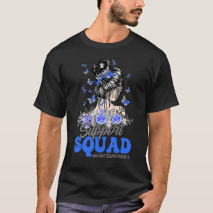 Support Squad Messy Bun Butterfly Diabetes Awarene T-Shirt