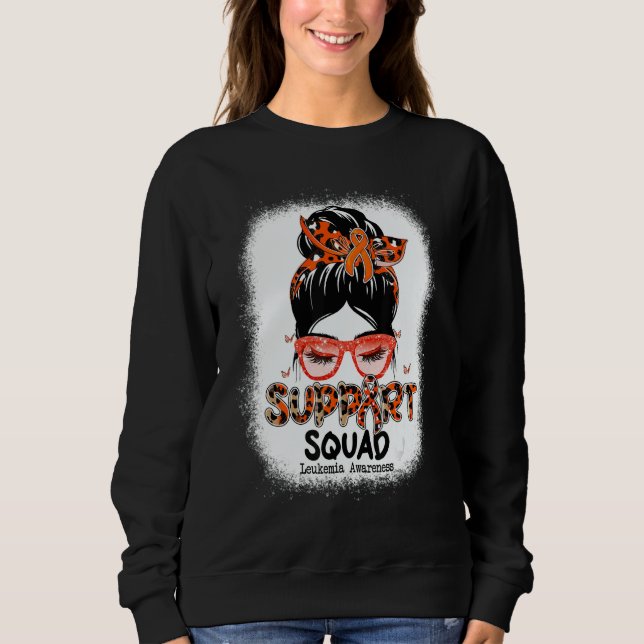 Support Squad Messy Bun Butterfly Orange Ribbon Le Sweatshirt (Front)