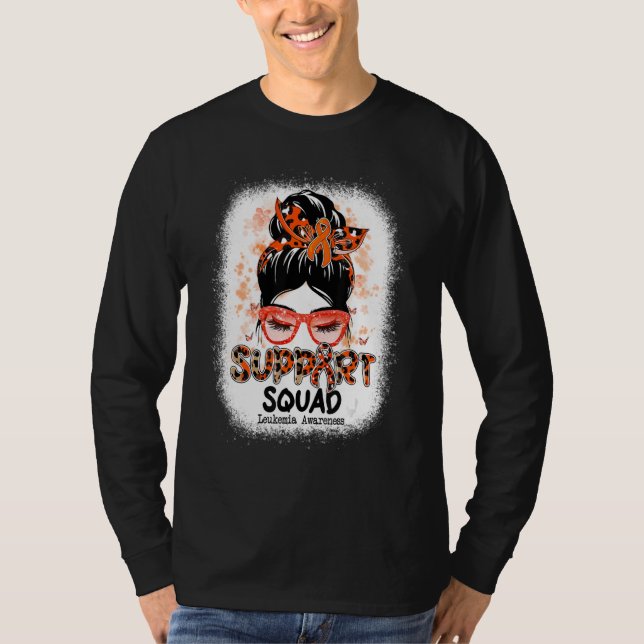 Support Squad Messy Bun Butterfly Orange Ribbon Le T-Shirt (Front)