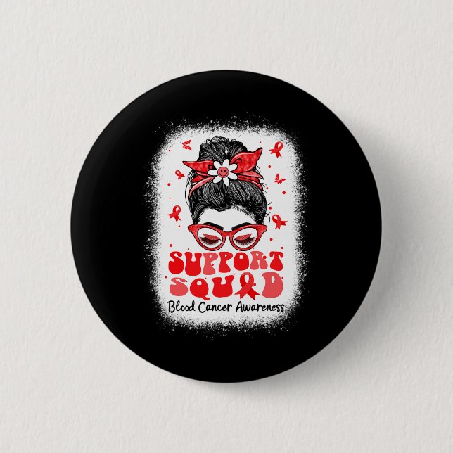Support Squad Messy Bun Butterfly Red Ribbon Blood Button (Front)