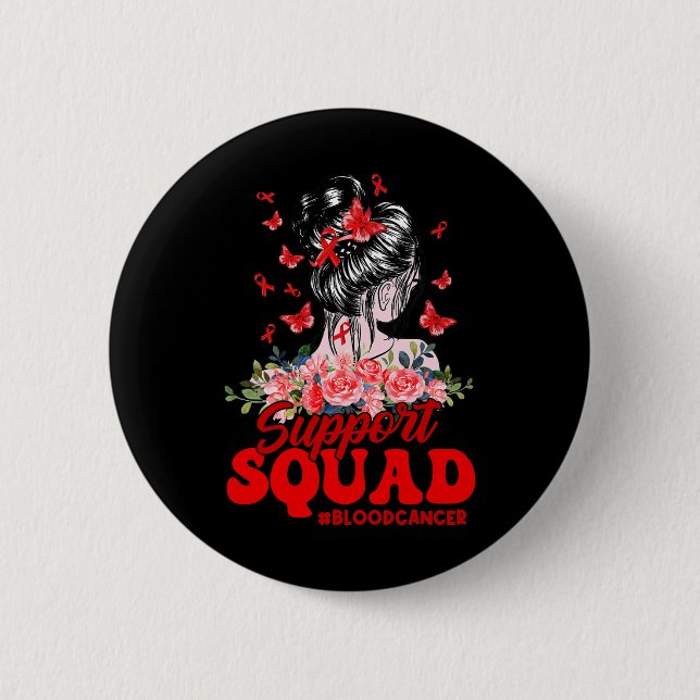 Support Squad Messy Bun Butterfly Red Ribbon Blood Button (Front)
