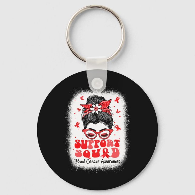 Support Squad Messy Bun Butterfly Red Ribbon Blood Keychain (Front)