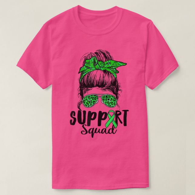 Support Squad Messy Bun Green Mental Health Awaren T-Shirt (Design Front)