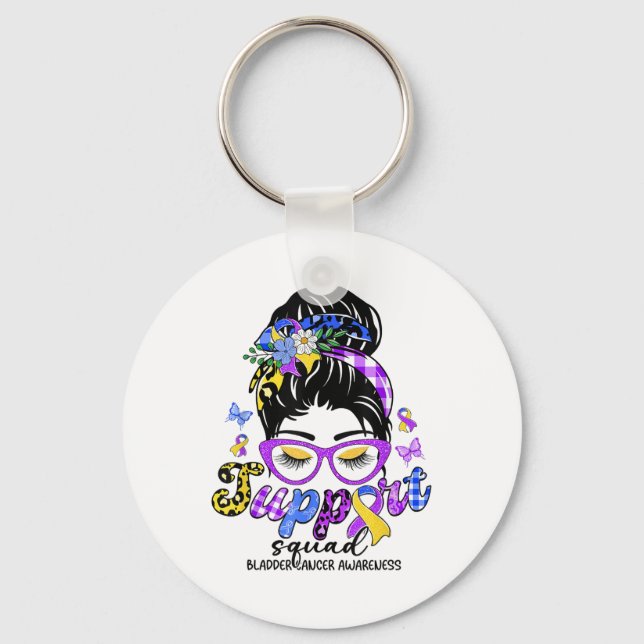 Support Squad Messy Bun Leopard Bladder Cancer Awa Keychain (Front)