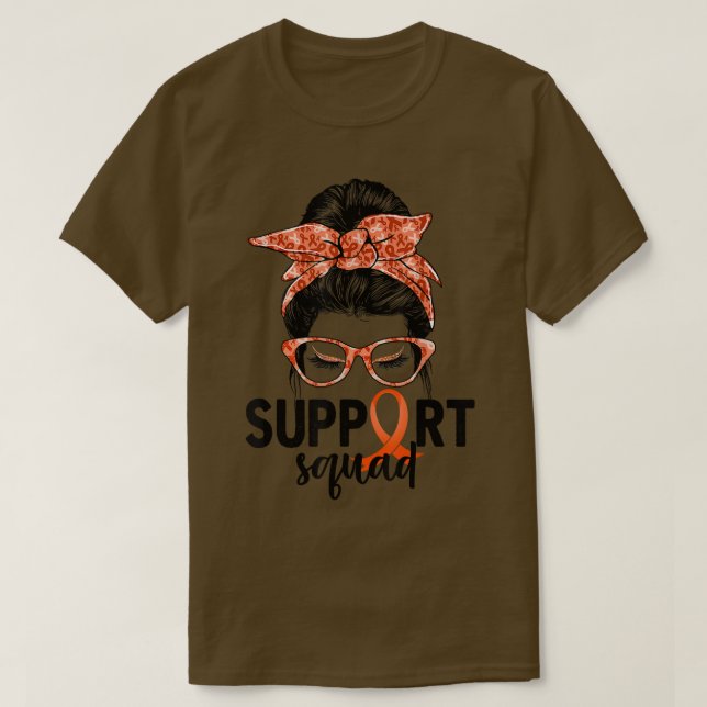 Support Squad Messy Bun Orange Ribbon ADHD Awarene T-Shirt (Design Front)