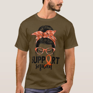 Support Squad Messy Bun Orange Ribbon ADHD Awarene T-Shirt
