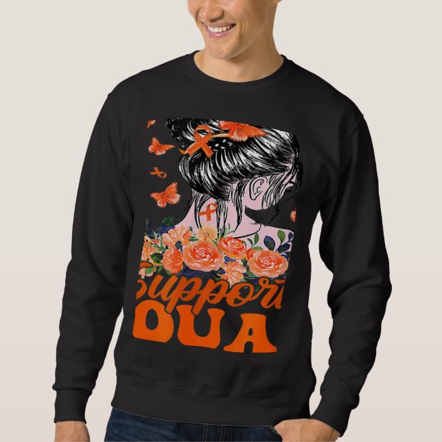 Support Squad Messy Bun Orange Ribbon Leukemia Sup Sweatshirt (Front)