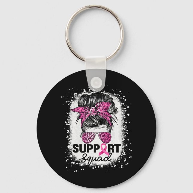 Support Squad Messy Bun Pink Breast Cancer Awarene Keychain (Front)