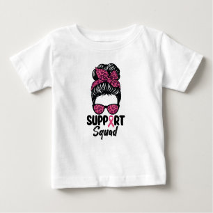 Support Squad Messy Bun Pink Warrior Breast Cancer Baby T-Shirt