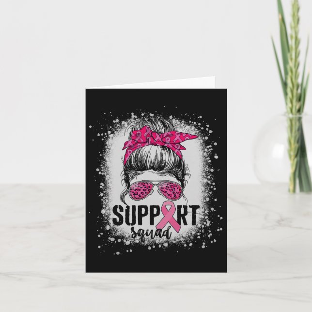Support Squad Messy Bun Pink Warrior Breast Cancer Card (Front)
