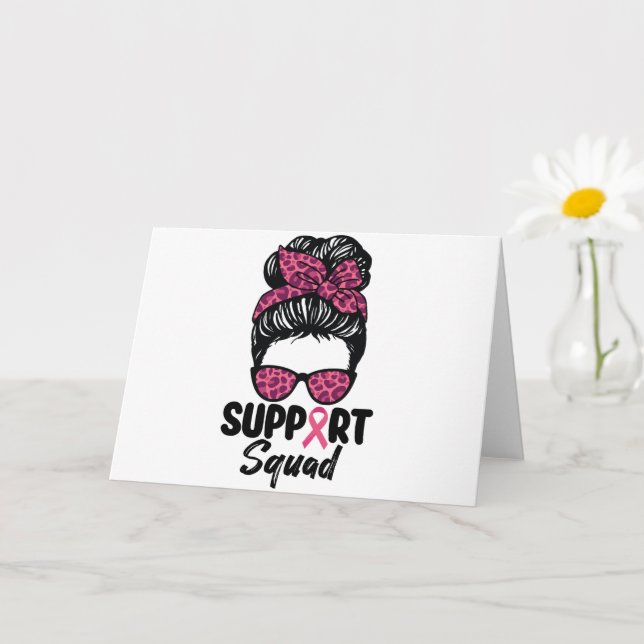 Support Squad Messy Bun Pink Warrior Breast Cancer Card (Small Plant)