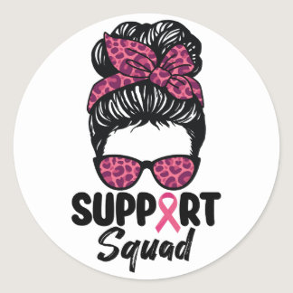 Support Squad Messy Bun Pink Warrior Breast Cancer Classic Round Sticker