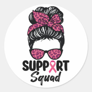 Support Squad Messy Bun Pink Warrior Breast Cancer Classic Round Sticker