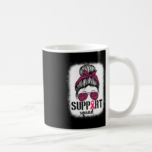 Support Squad Messy Bun Pink Warrior Breast Cancer Coffee Mug (Right)