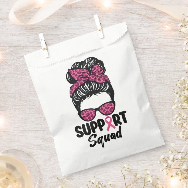 Support Squad Messy Bun Pink Warrior Breast Cancer Favor Bag (Clipped)