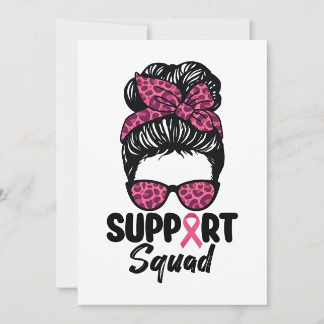 Support Squad Messy Bun Pink Warrior Breast Cancer Invitation (Front)