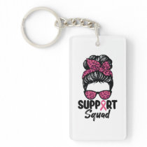 Support Squad Messy Bun Pink Warrior Breast Cancer Keychain