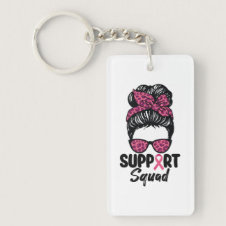 Support Squad Messy Bun Pink Warrior Breast Cancer Keychain