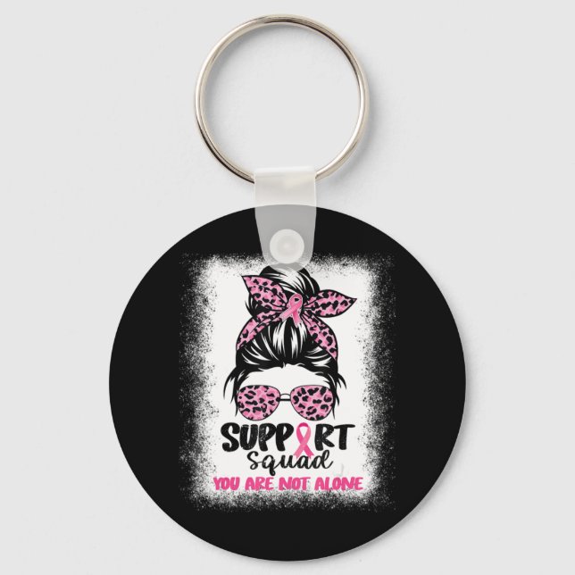 Support Squad Messy Bun Pink Warrior Breast Cancer Keychain (Front)