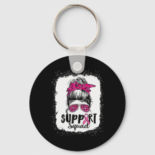 Support Squad Messy Bun Pink Warrior Breast Cancer Keychain